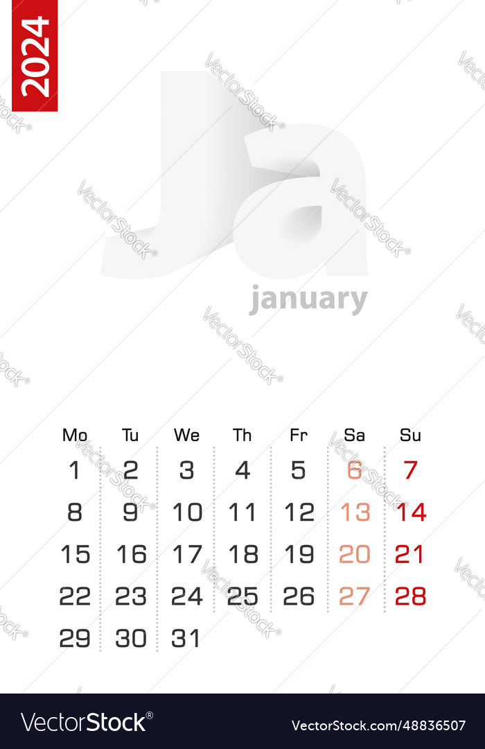 Minimalist calendar template for january 2024 Vector Image