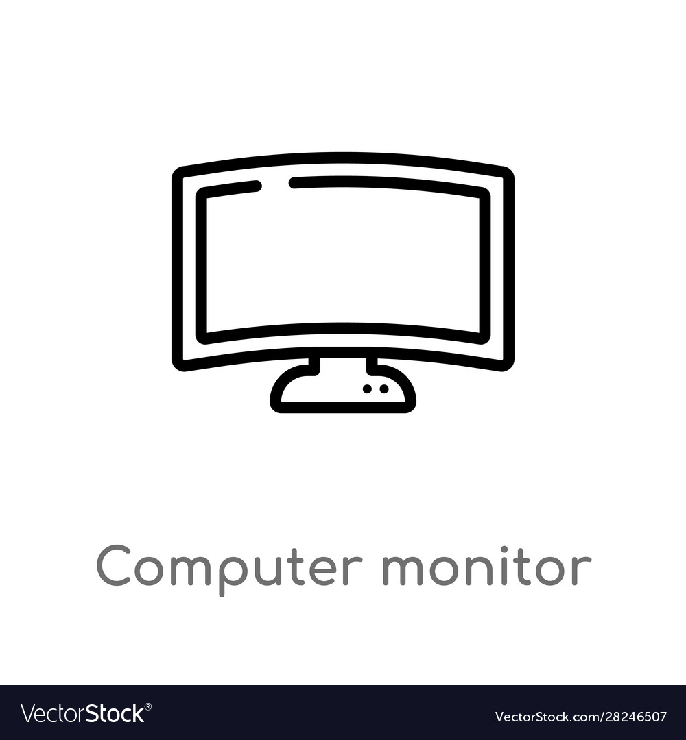 Outline computer monitor icon isolated black