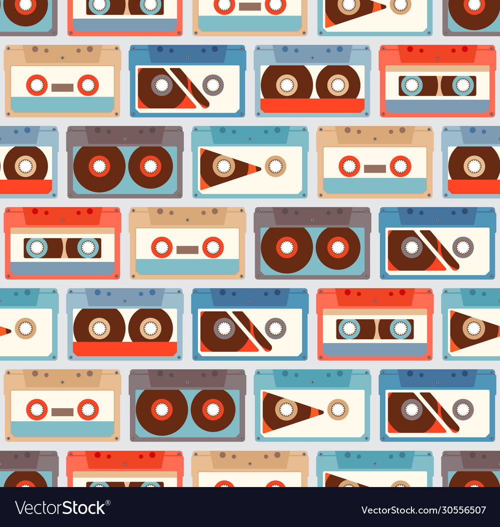 Seamless pattern with cassettes vector image Seamless pattern with cassettes