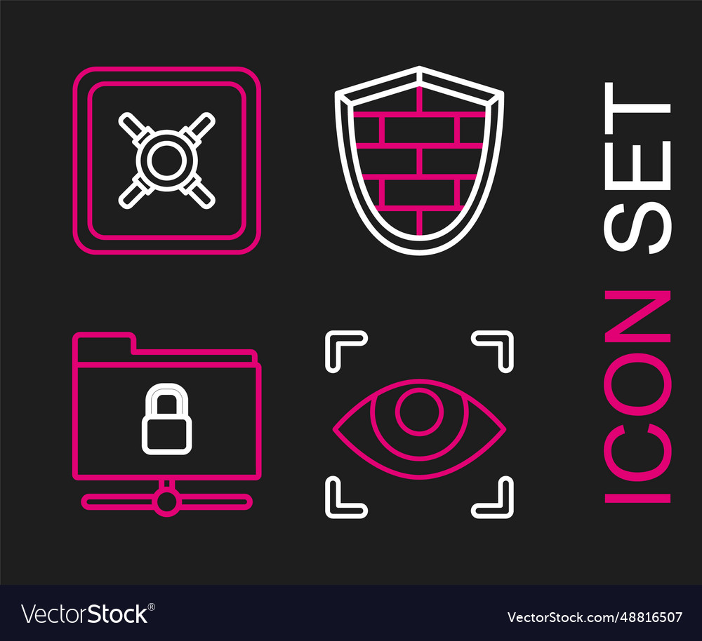 Set line eye scan ftp folder and lock shield vector image Set line eye scan ftp folder and lock shield