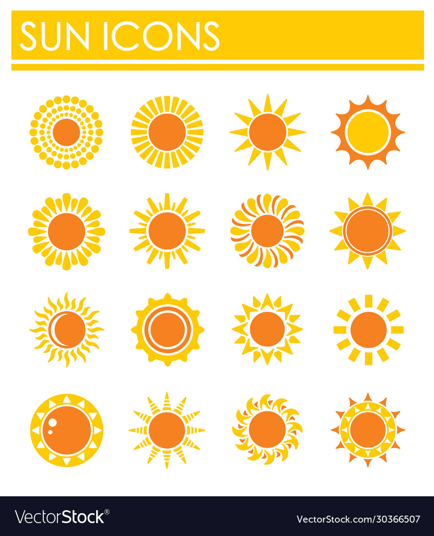 Sun related icons set on background for graphic