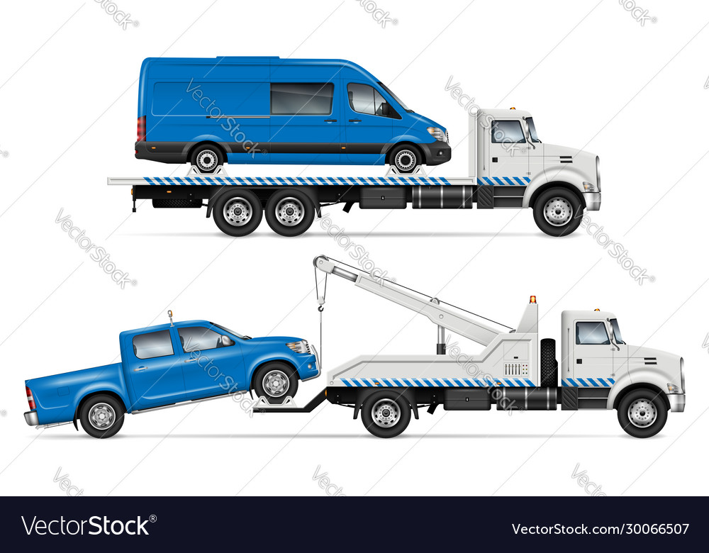 White tow trucks from side view Royalty Free Vector Image