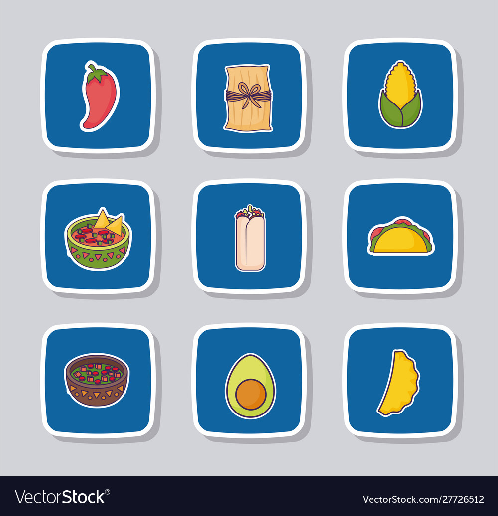 Bundle mexican food with set icons