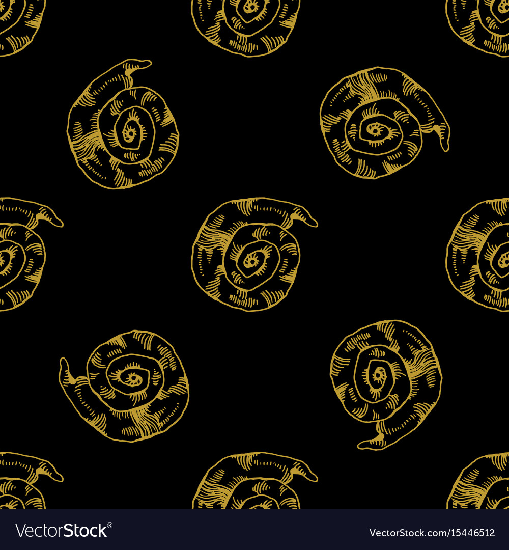 Golden sketch seashell decor seamless pattern