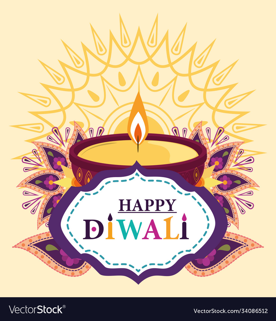 Happy diwali festival light yellow background