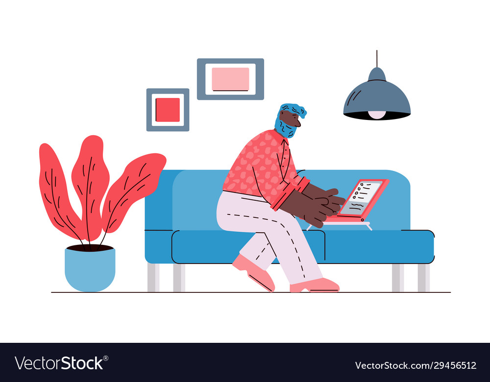 Man working remotely from home using laptop sketch vector image Man working remotely from home using laptop sketch