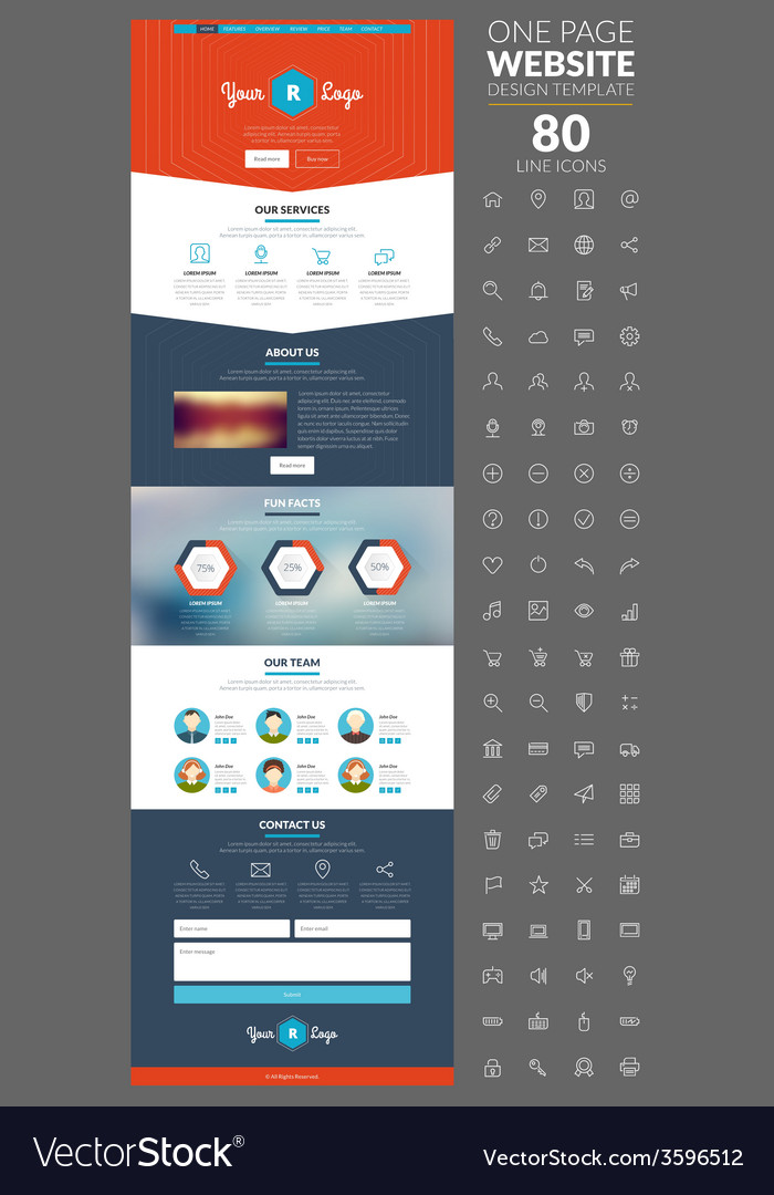 One page website template with icon set