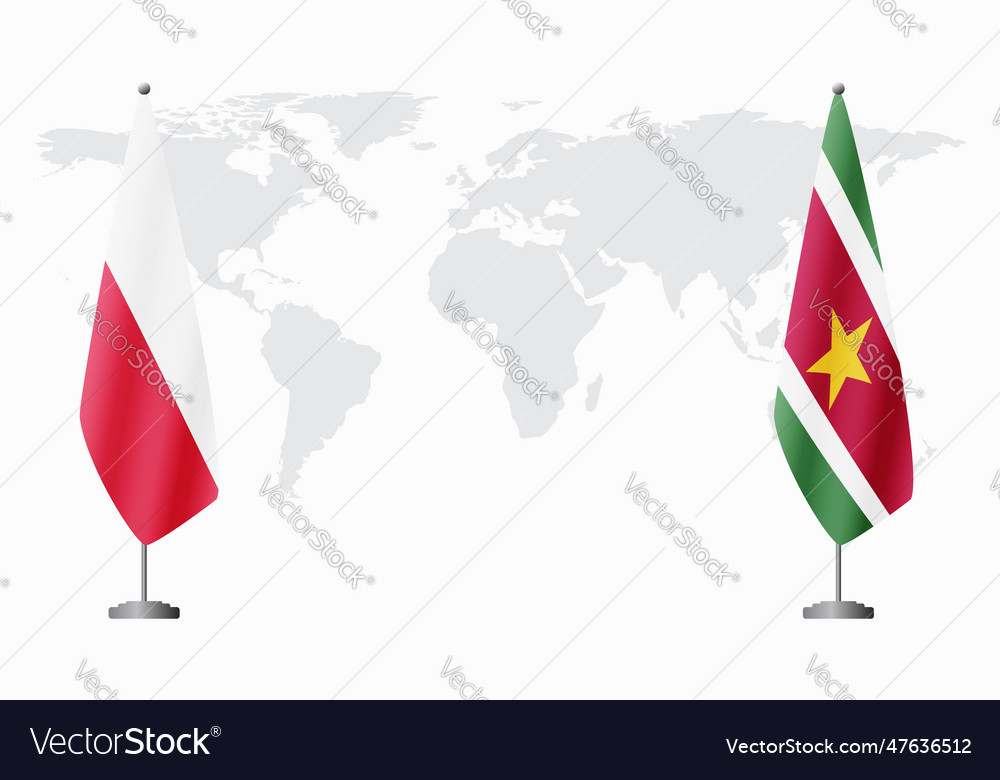 Poland and suriname flags for official meeting