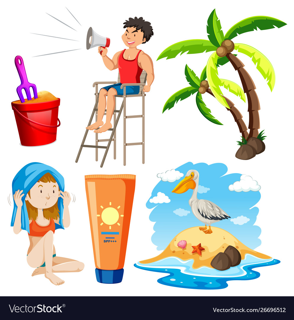 Set isolated objects theme summer holiday