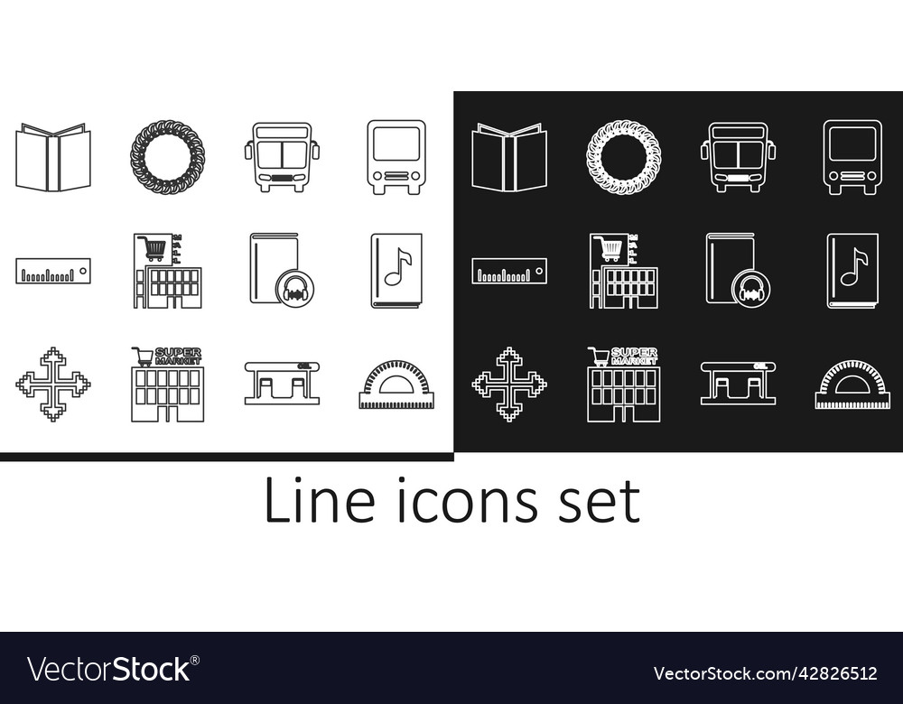 Set line protractor grid audio book bus mall vector image Set line protractor grid audio book bus mall