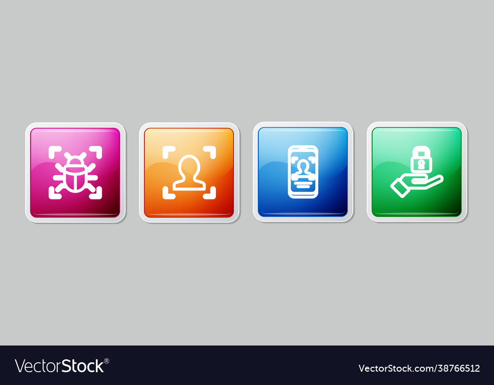 Set line system bug face recognition mobile Vector Image Set line system bug face recognition mobile