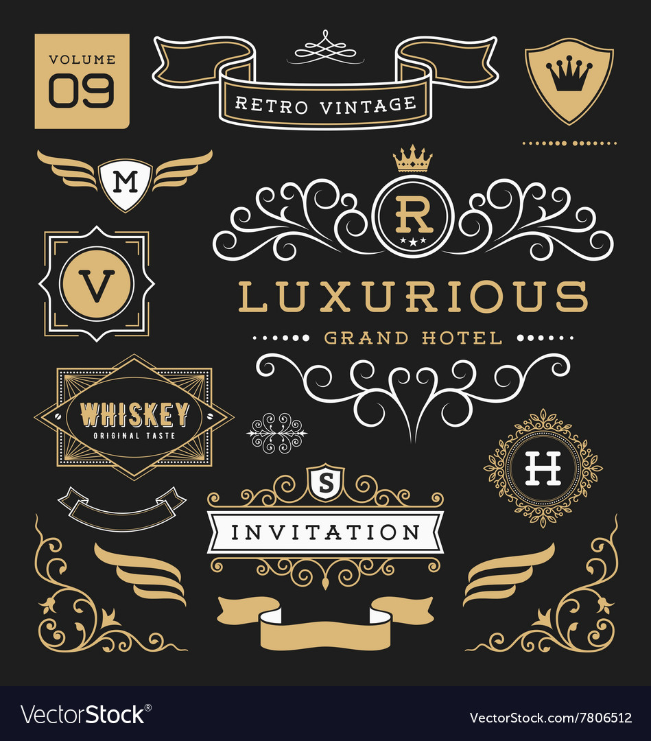 Set retro vintage graphic design elements Vector Image