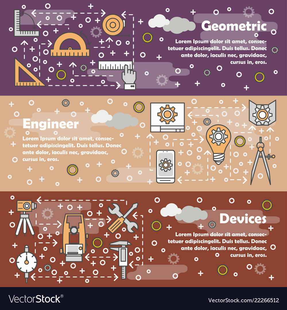 Thin line engineer web banner template set