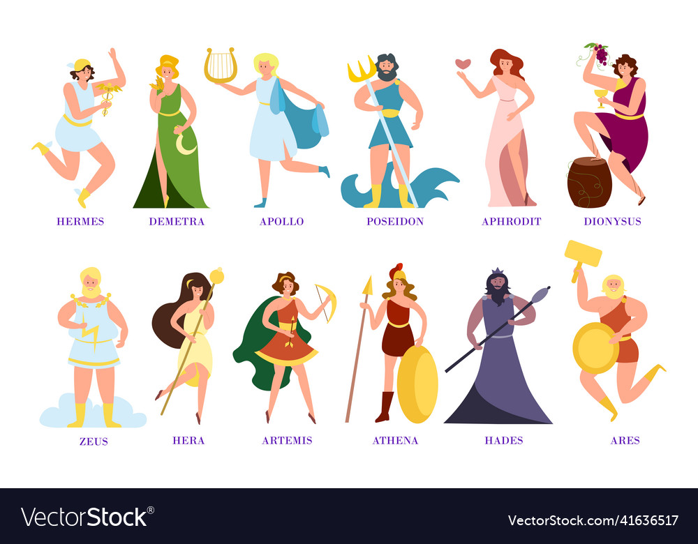 Ancient Greek Gods And Goddesses Cartoon Vector Image