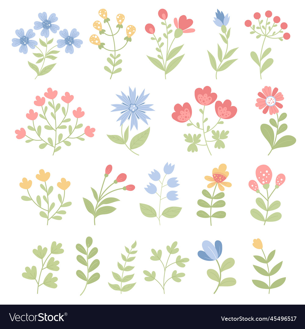 Big Collection Decorative Flowers Royalty Free Vector Image