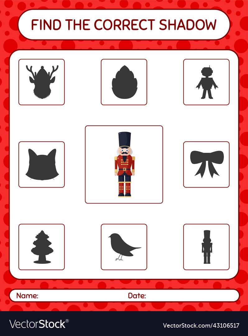 Find the correct shadows game with nutcracker vector image Find the correct shadows game with nutcracker