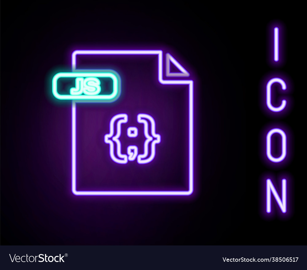 Glowing neon line js file document download vector image Glowing neon line js file document download