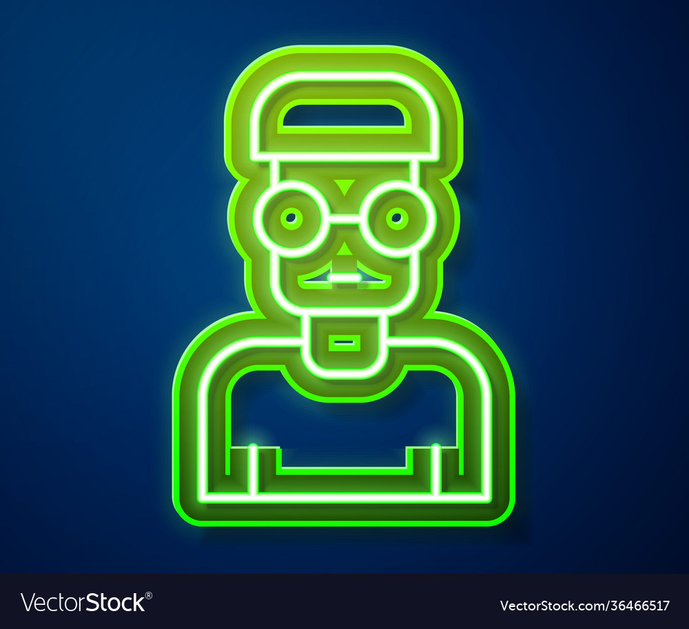 Glowing neon line nerd geek icon isolated on blue vector image Glowing neon line nerd geek icon isolated on blue