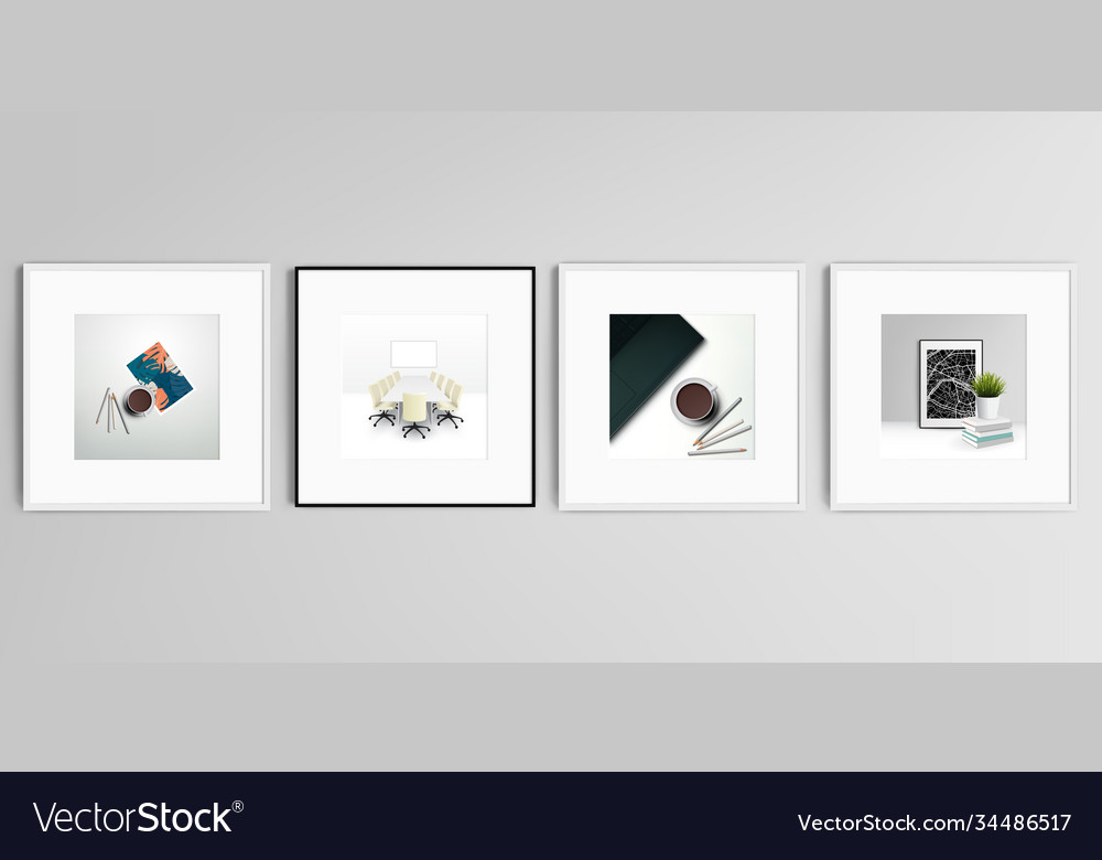 Realistic set square picture frames vector image Realistic set square picture frames