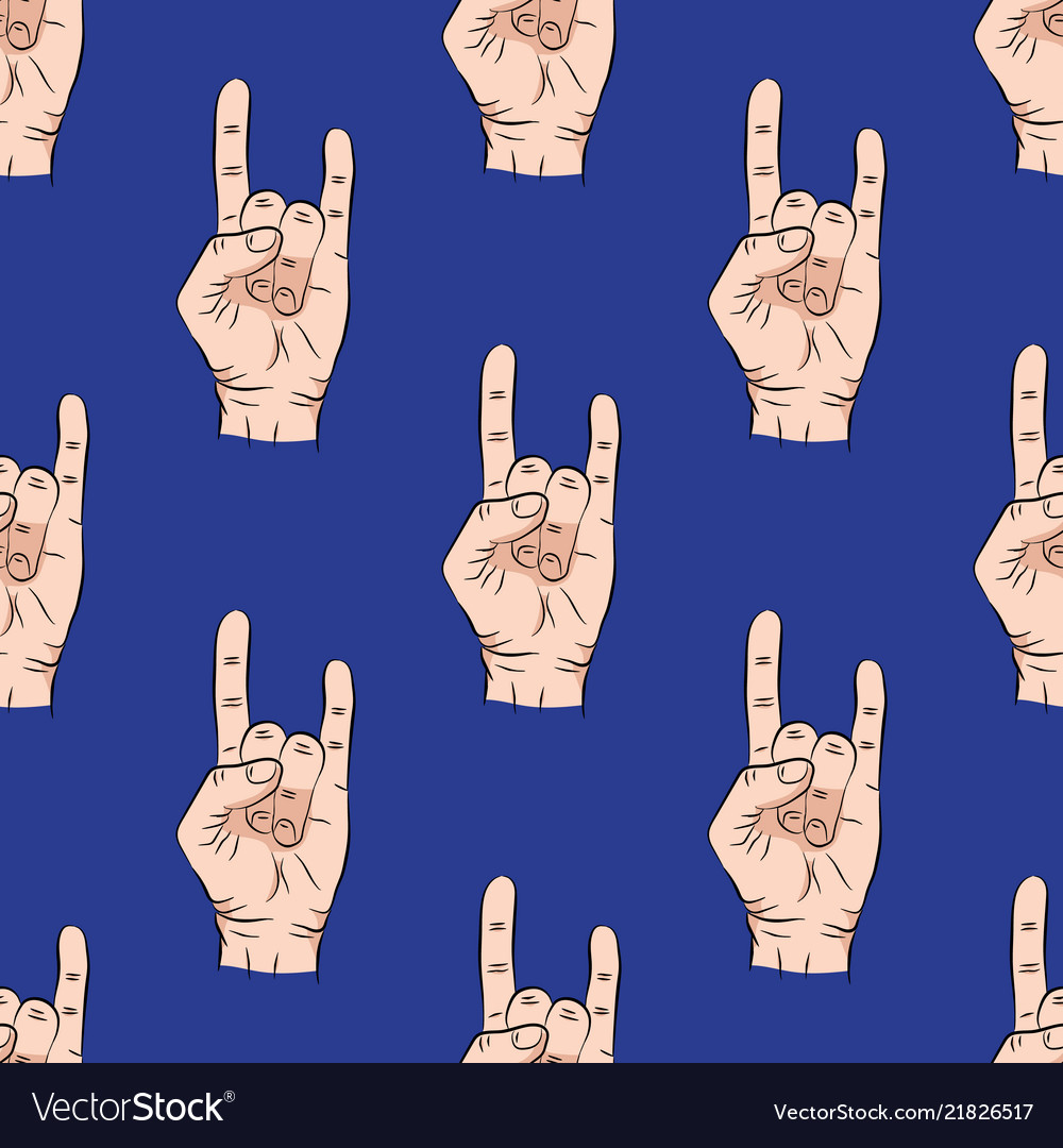 Seamless pattern with hands showing cool rock vector image Seamless pattern with hands showing cool rock