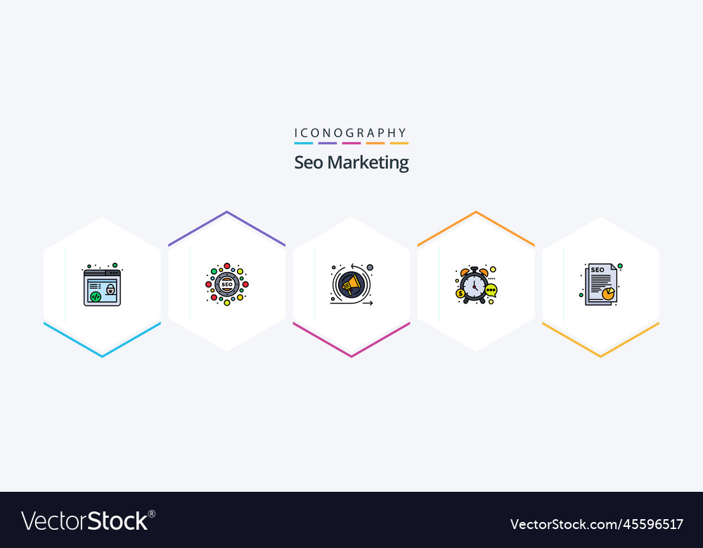 Seo marketing 25 filledline icon pack including