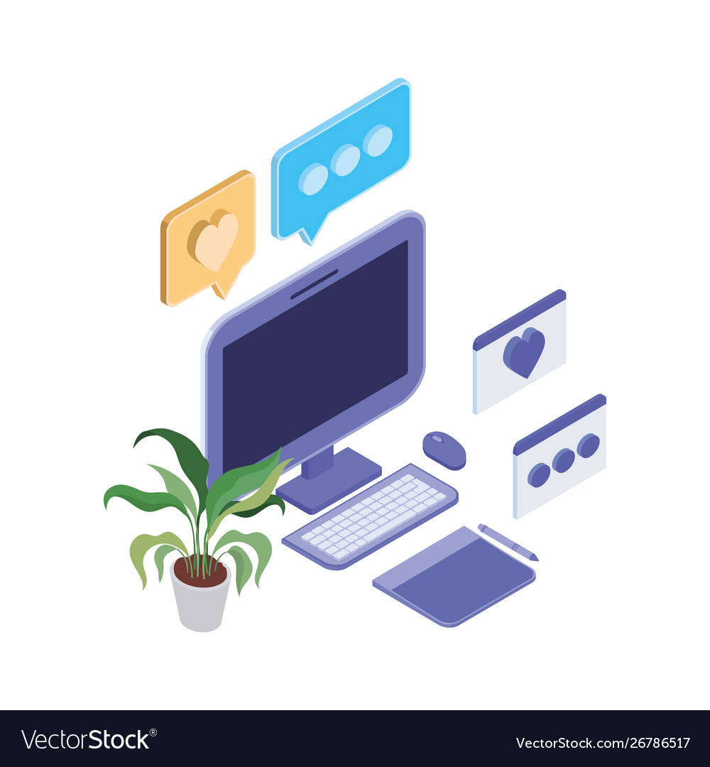 Set icons with desktop computer screen