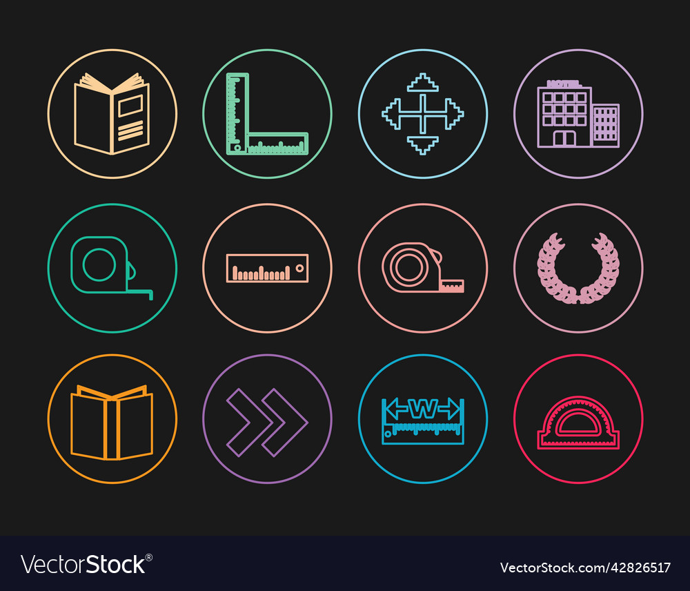 Set line protractor grid laurel wreath pixel vector image Set line protractor grid laurel wreath pixel