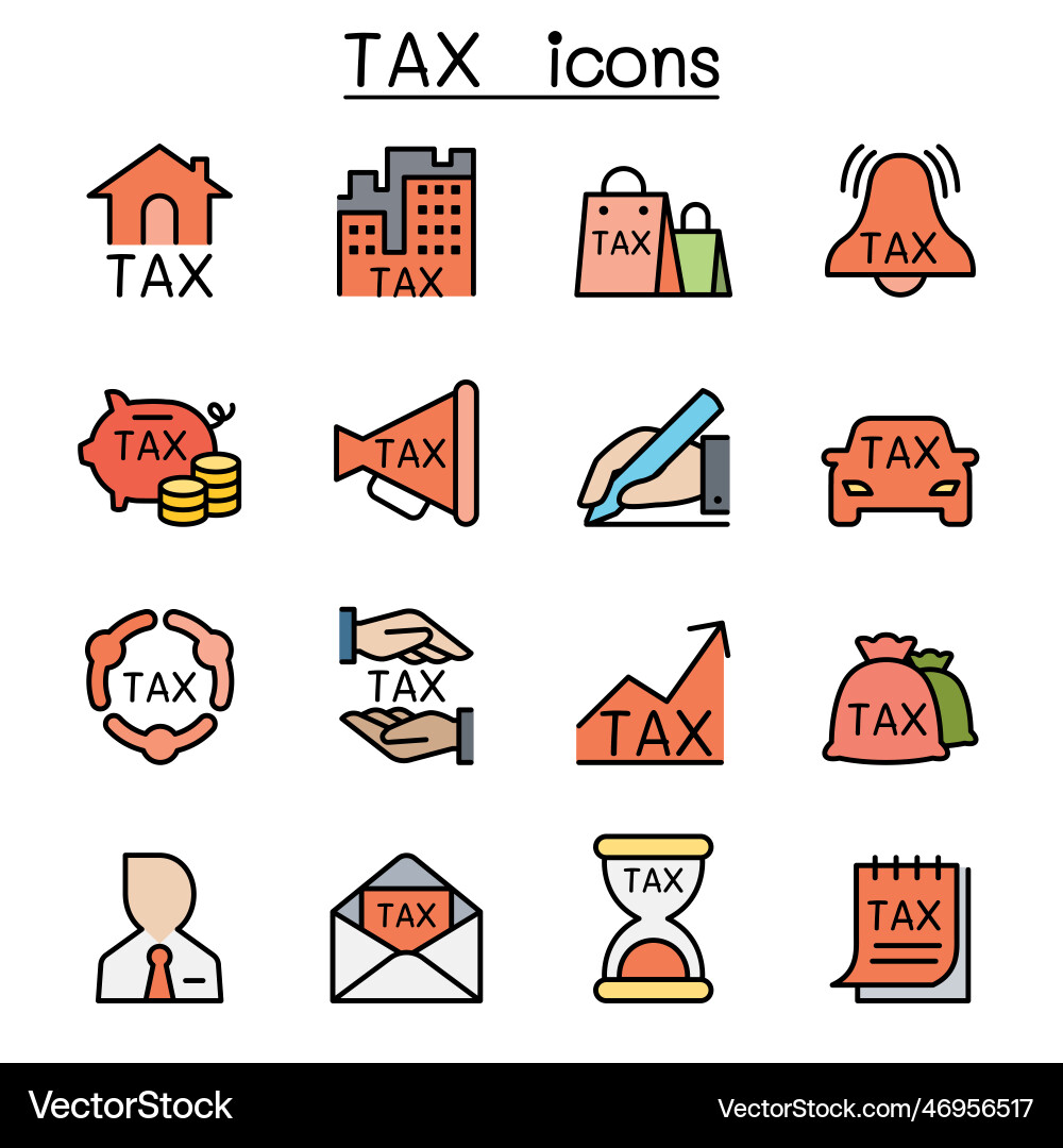Tax color line icon set Royalty Free Vector Image