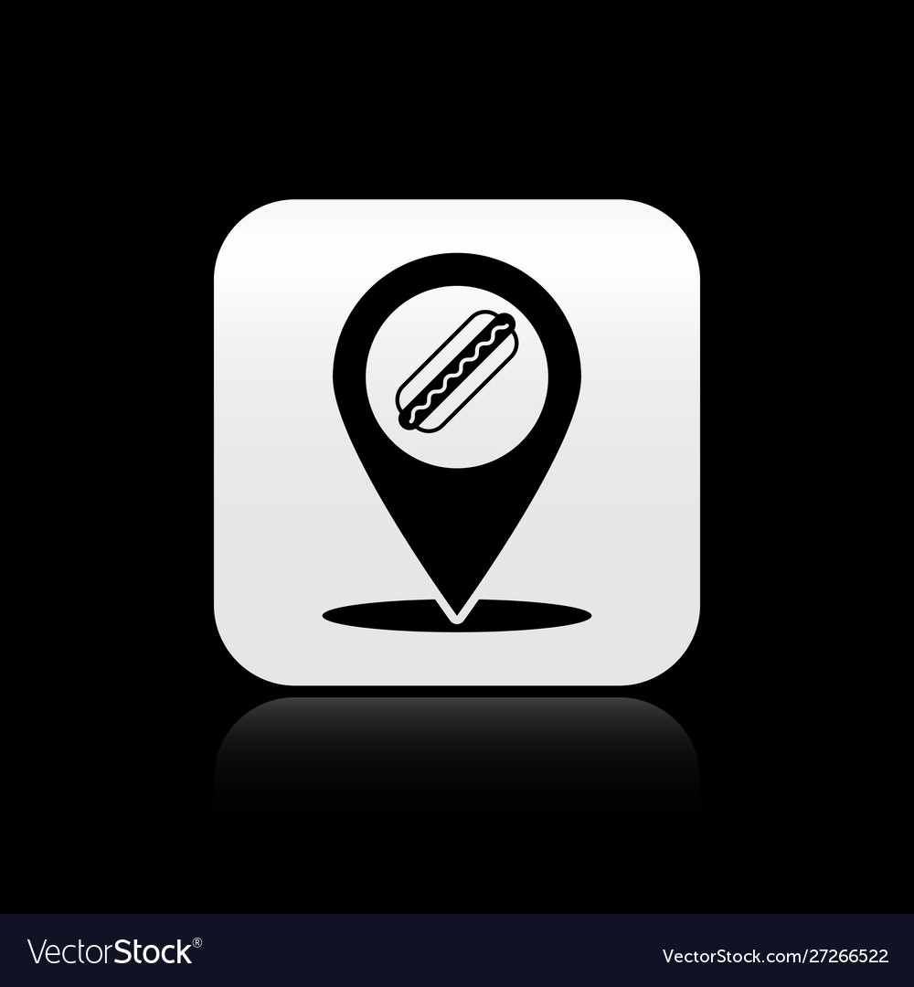 Black map pointer with fast food hotdog icon vector image Black map pointer with fast food hotdog icon