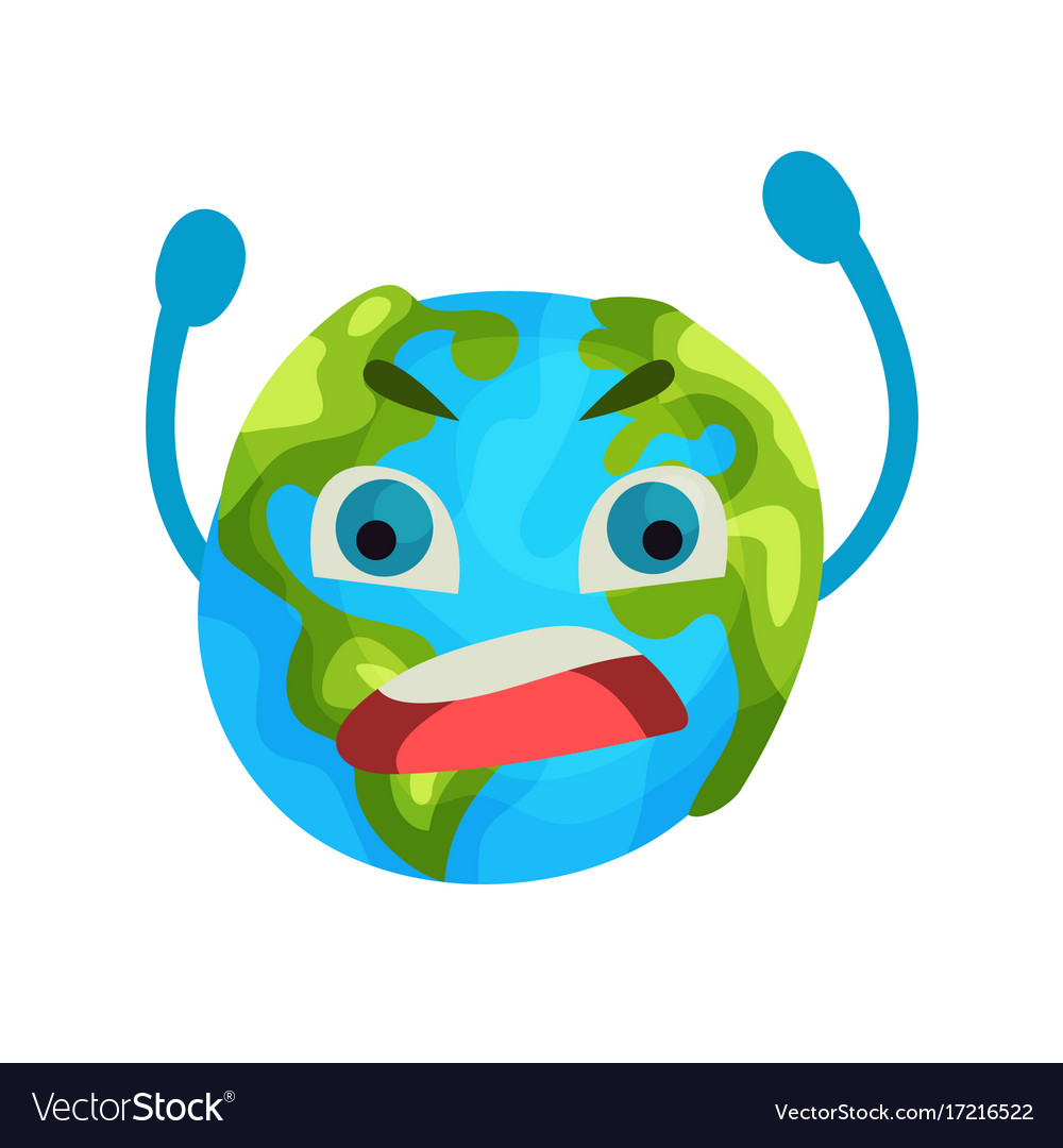 Cartoon furious earth planet emoji humanized Vector Image