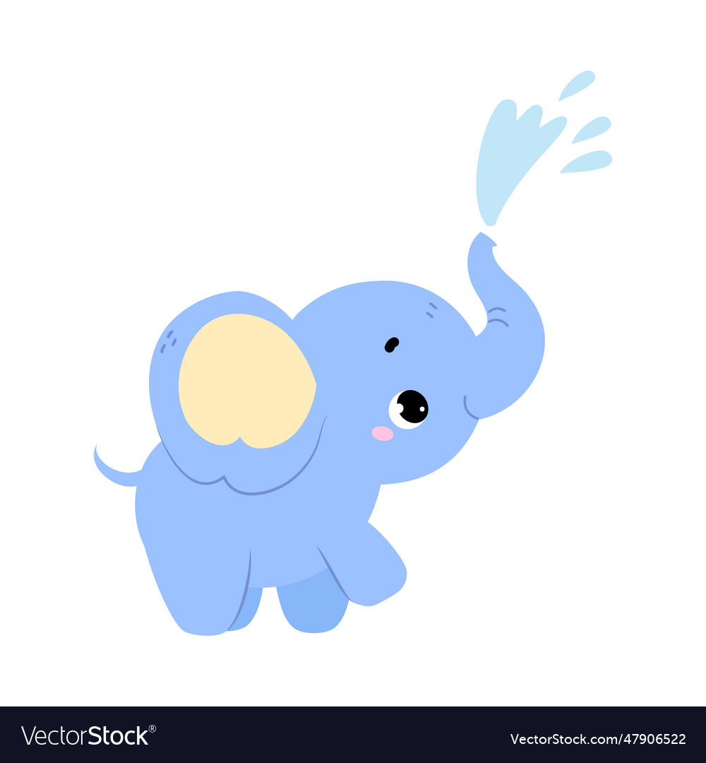 Süße Baby Elefanten Charakter mit Stammspritzen vector image Süße Baby Elefanten Charakter mit Stammspritzen