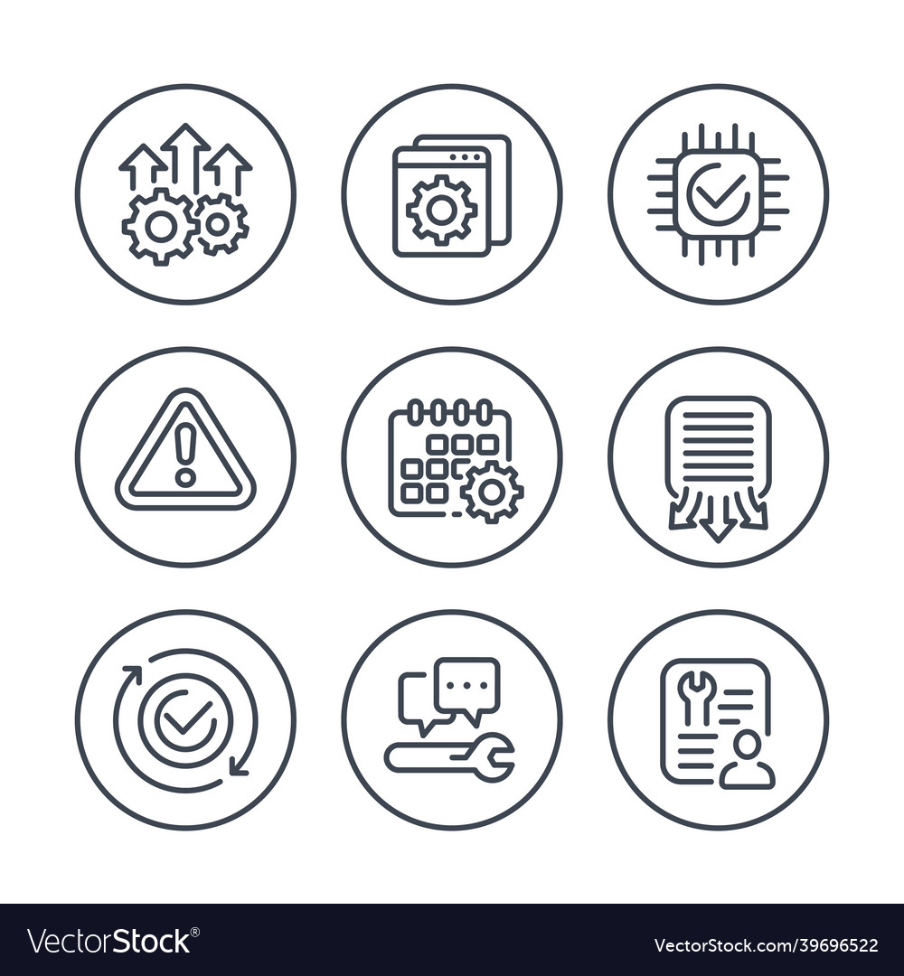 Development hardware and protocols line icons set