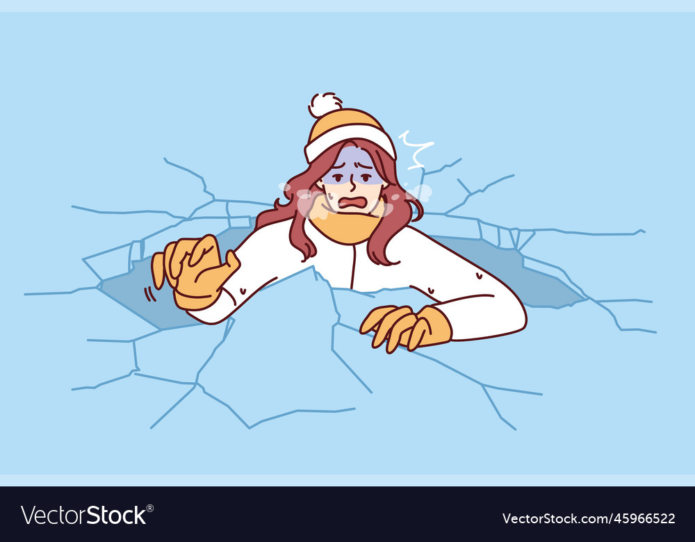 Drowning woman is trying to get out of hole