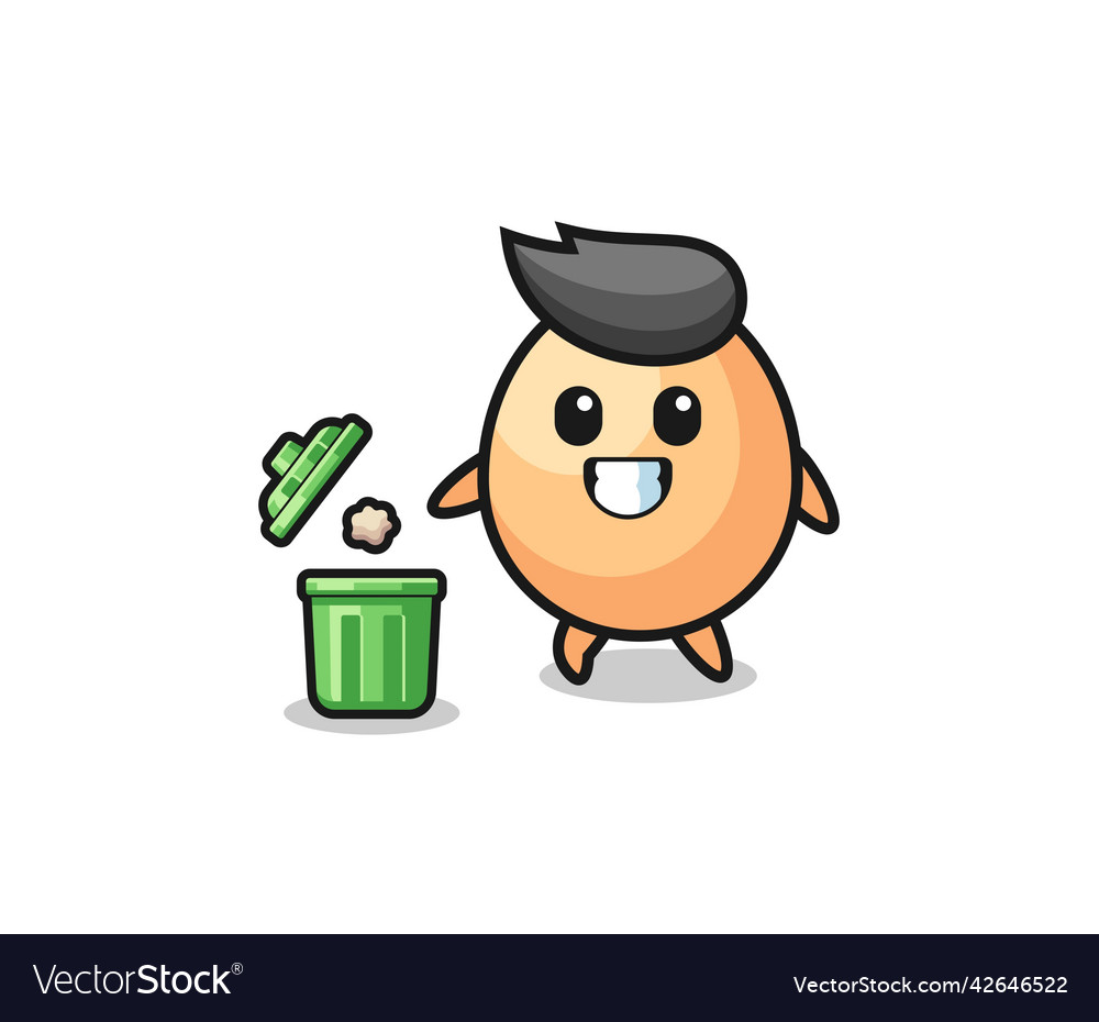 Egg throwing garbage in the trash can