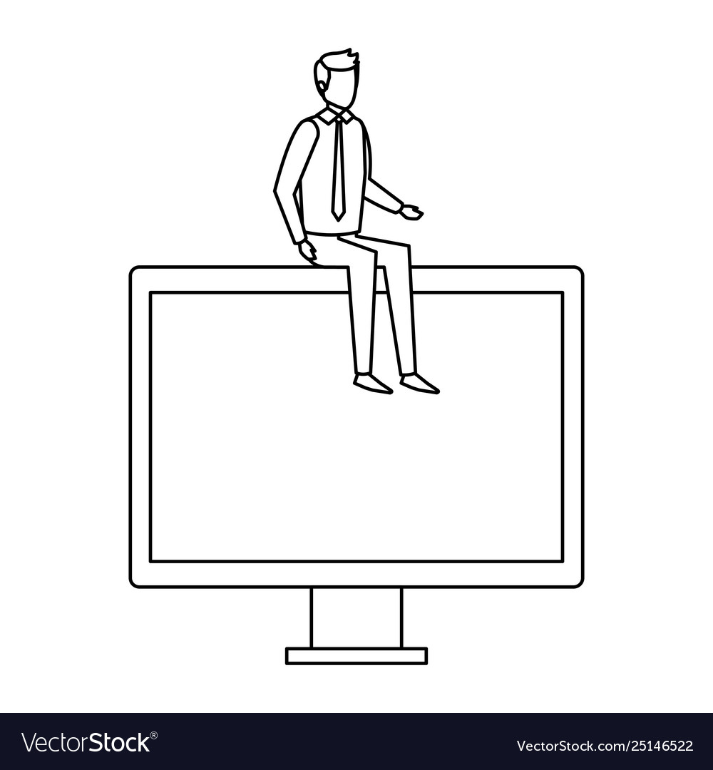 Elegant businessman sitting in computer display Vector Image Elegant businessman sitting in computer display