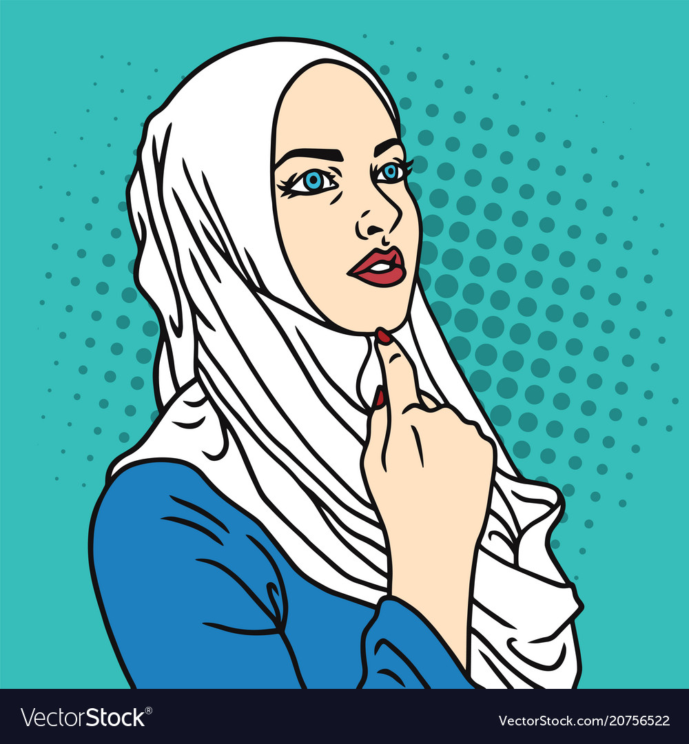 Hijab Muslim Woman Pop Art Comics Style Royalty Free Vector 