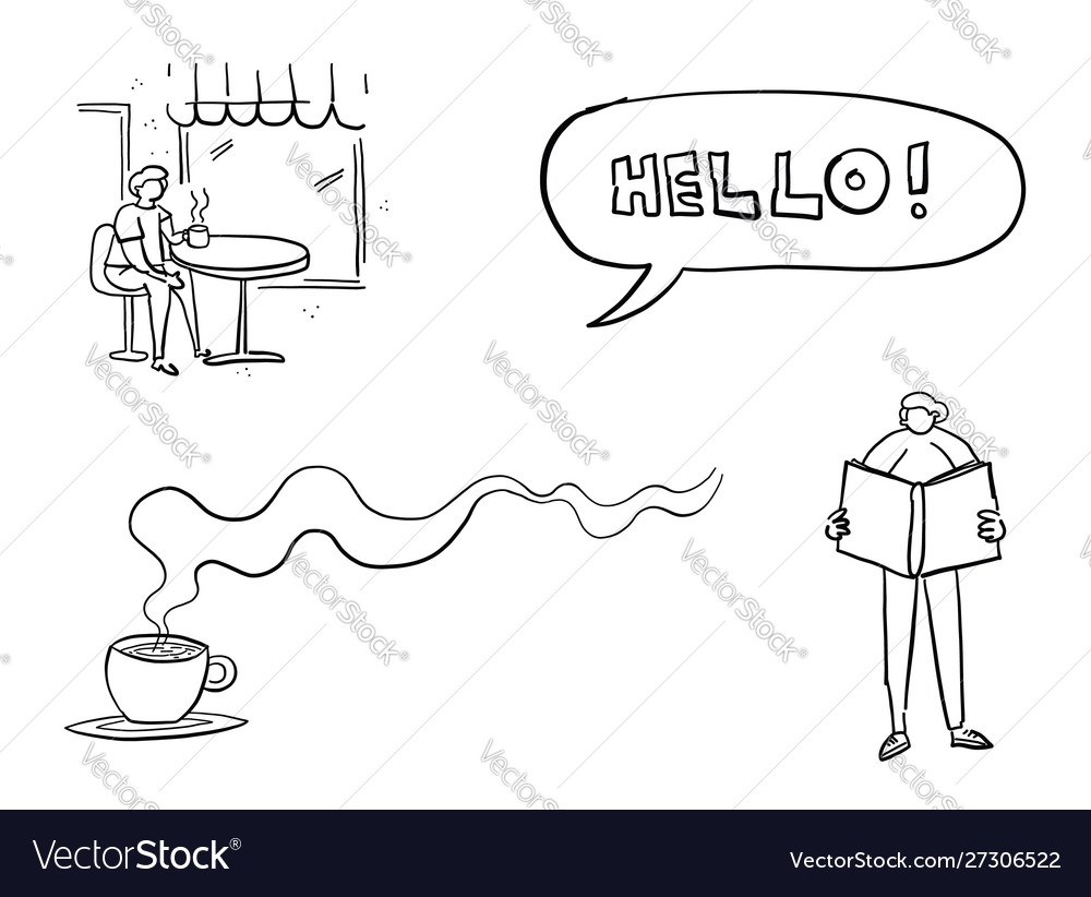 Quick hand drawing man and object set sitting