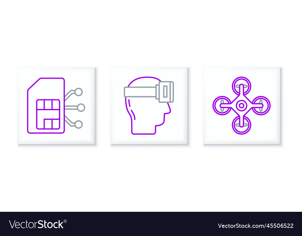 Set line drone sim card and virtual reality vector image Set line drone sim card and virtual reality