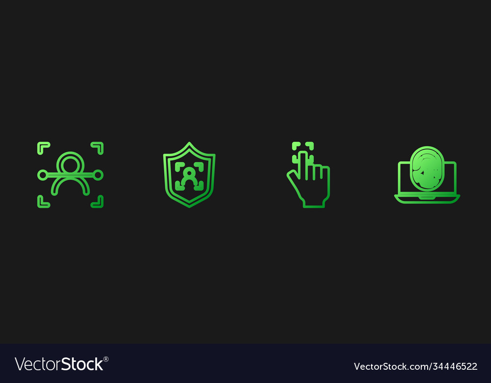 Set line fingerprint face recognition shield vector image Set line fingerprint face recognition shield