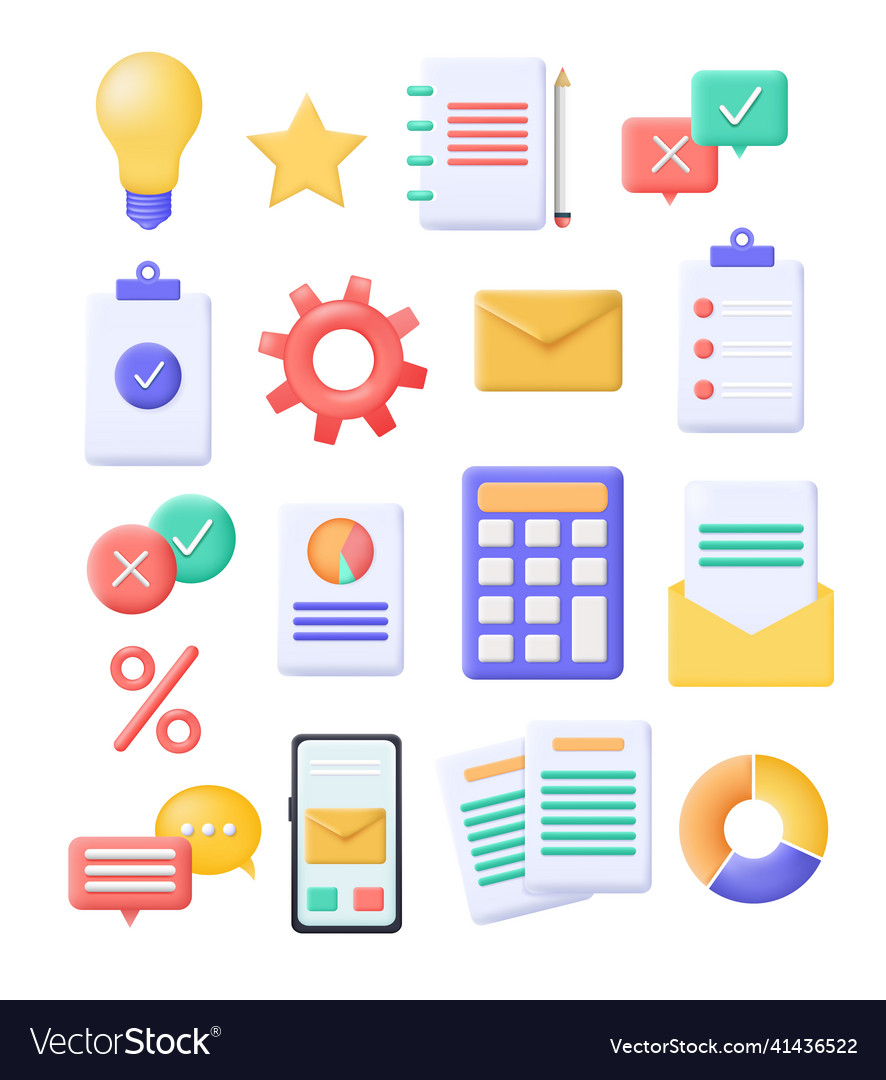 Set of business icons in 3d render style