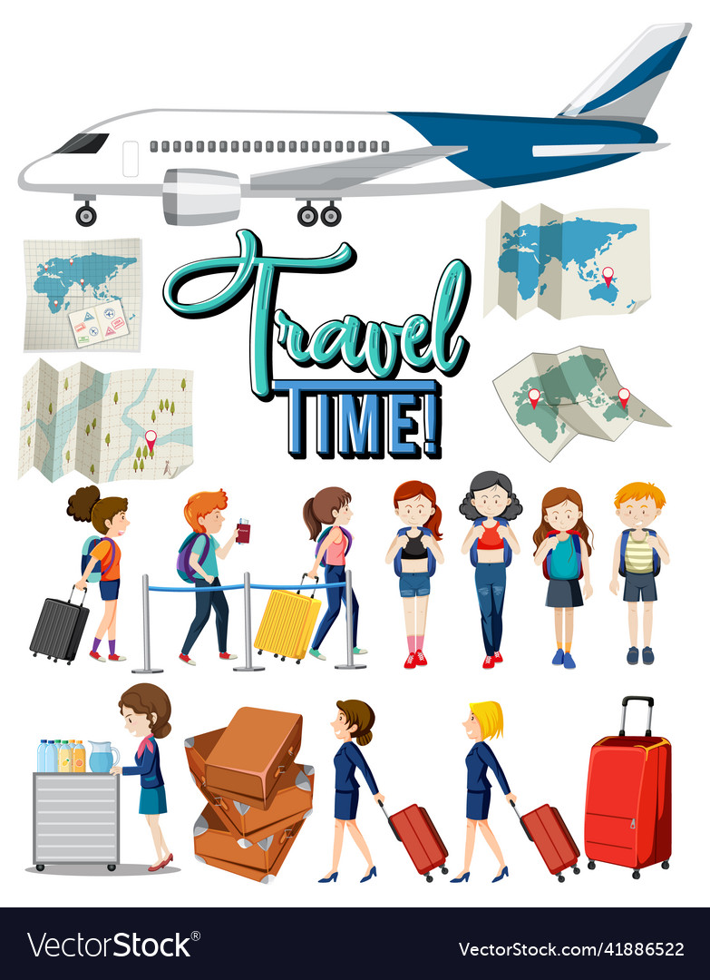 Set of traveling objects and travelers collection vector image Set of traveling objects and travelers collection