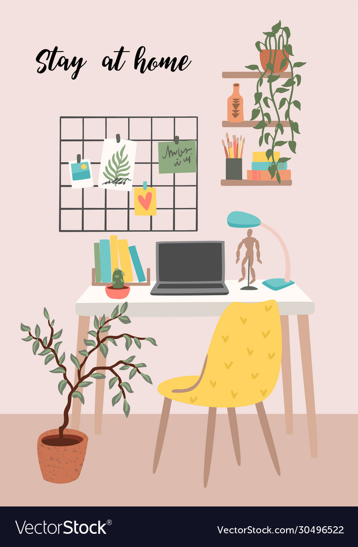 Stay at home workplace at home Royalty Free Vector Image