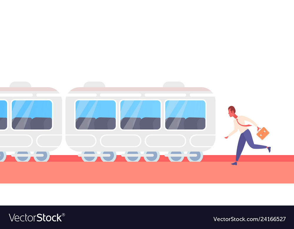 Businessman running to catch train subway city