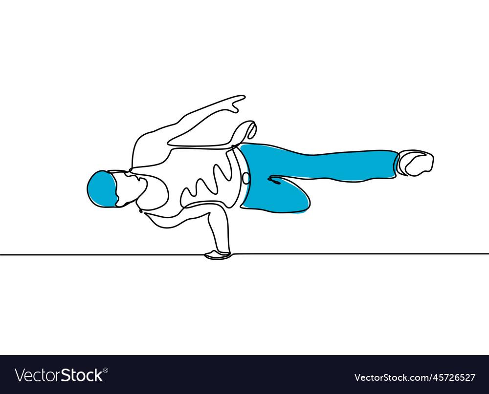 Continuous line drawing break dancer isolated vector image Continuous line drawing break dancer isolated