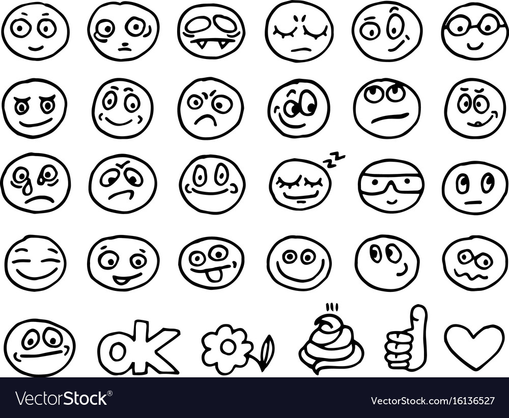 Emoticon doodles set Royalty Free Vector Image