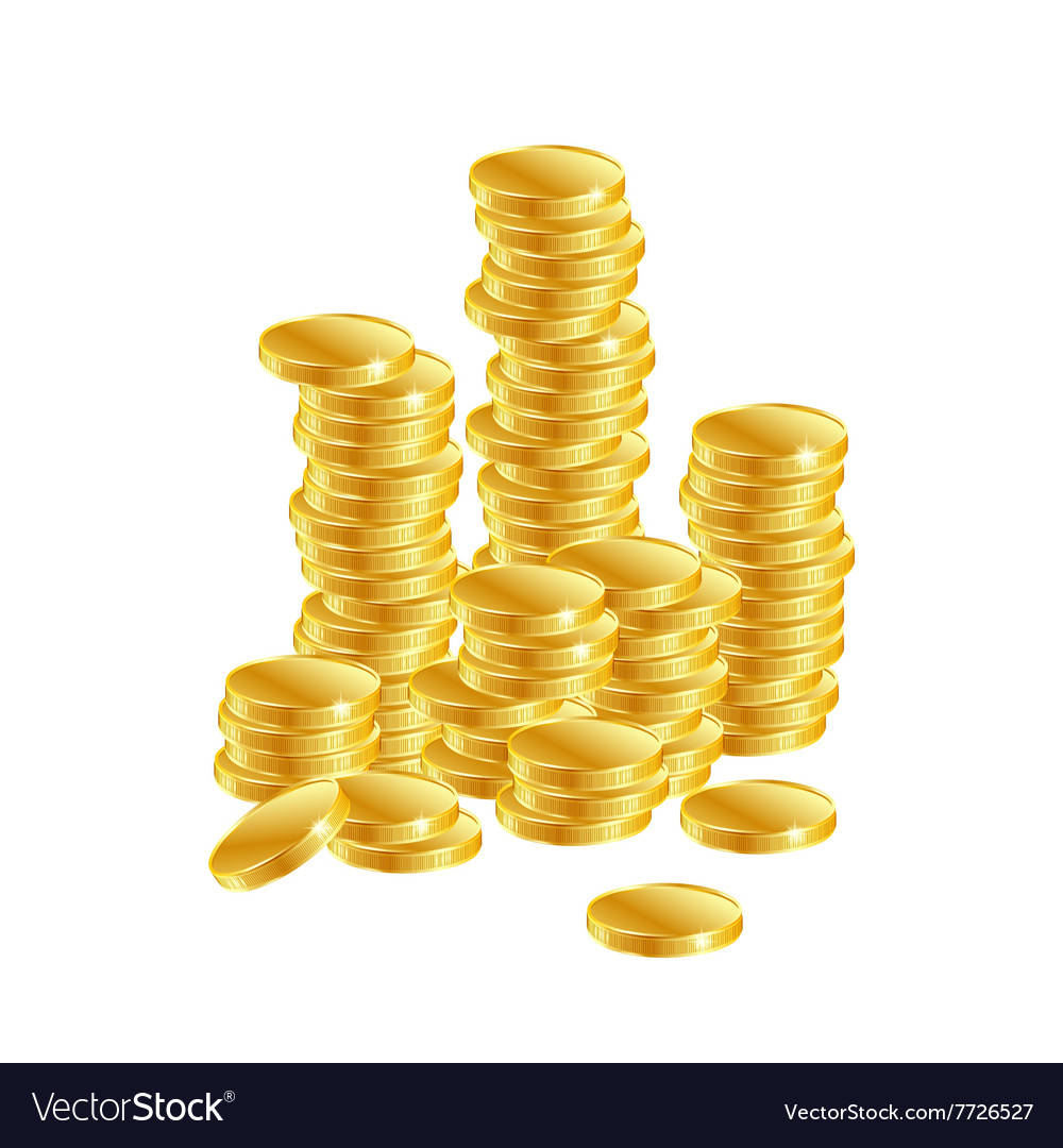 Gold coins columns of on a white