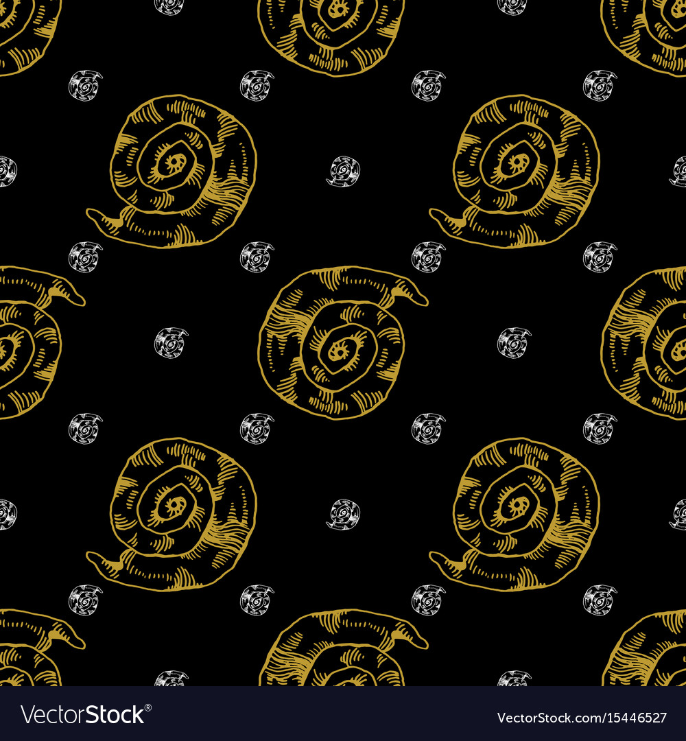 Golden sketch seashell decor seamless pattern