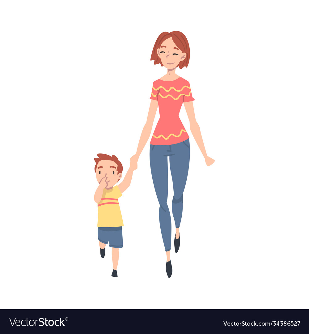 Mother taking her little son to school Royalty Free Vector