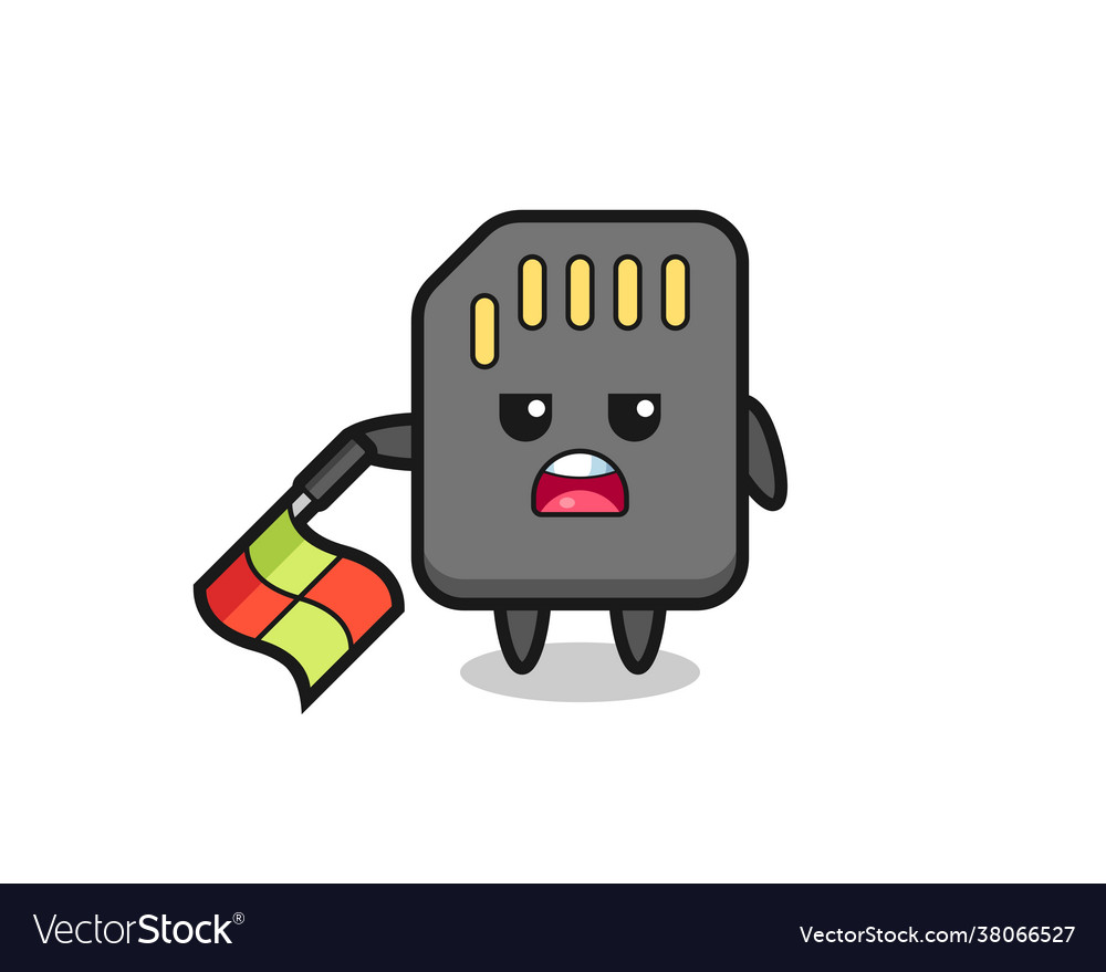 Sd card character as line judge hold flag vector image Sd card character as line judge hold flag
