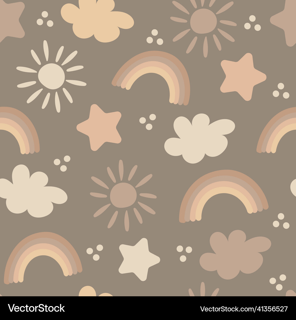 Seamless pattern - rainbow sun star cloud Vector Image